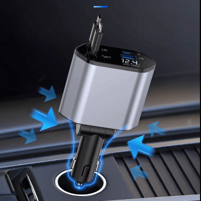 120W Car Charger Super Fast Charging Telescopic One-to-four Flash Cigarette Lighter Car For Apple 15 Huawei