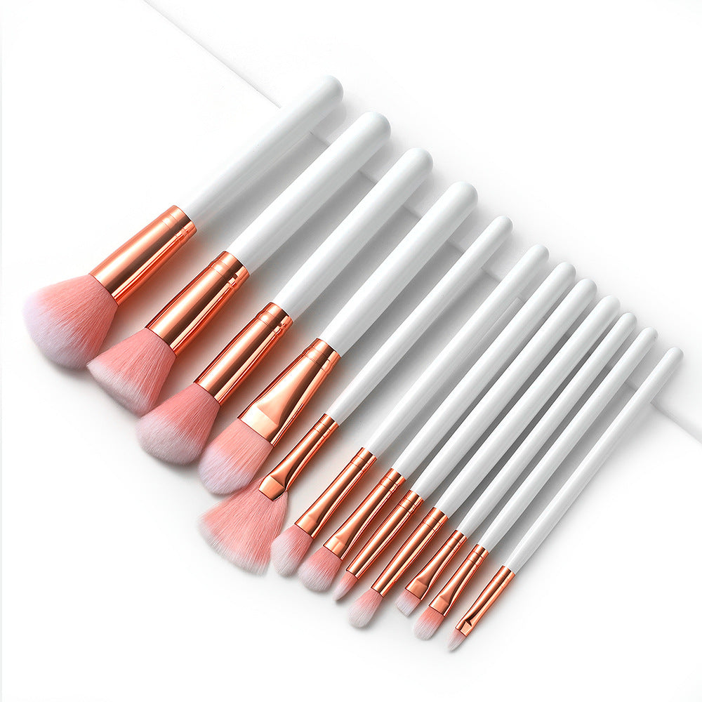 12pcs Wooden Handle Pink Bristle Makeup Brush Set Beauty Tools