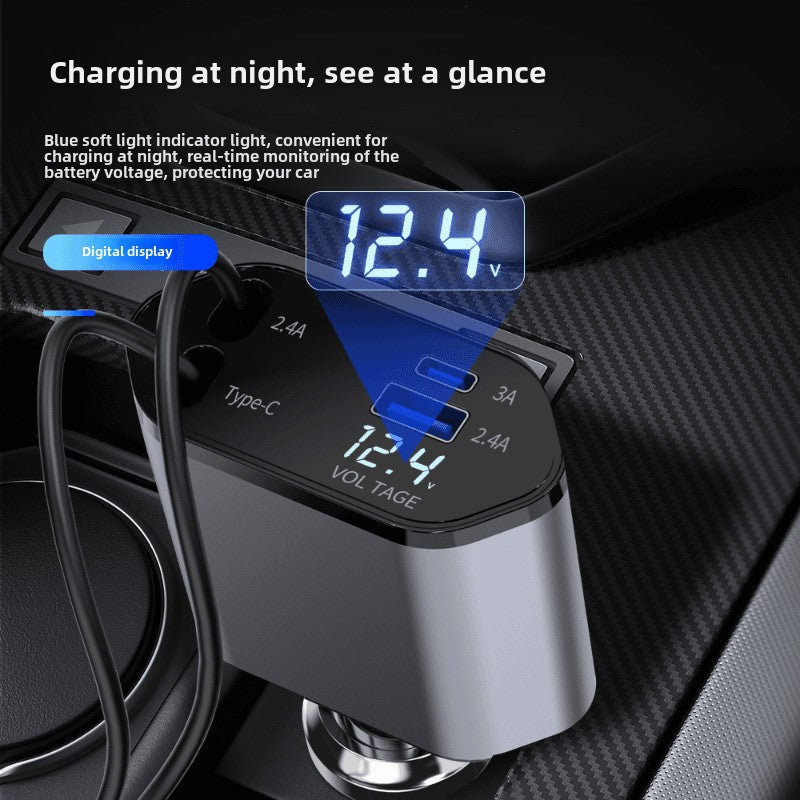 120W Car Charger Super Fast Charging Telescopic One-to-four Flash Cigarette Lighter Car For Apple 15 Huawei