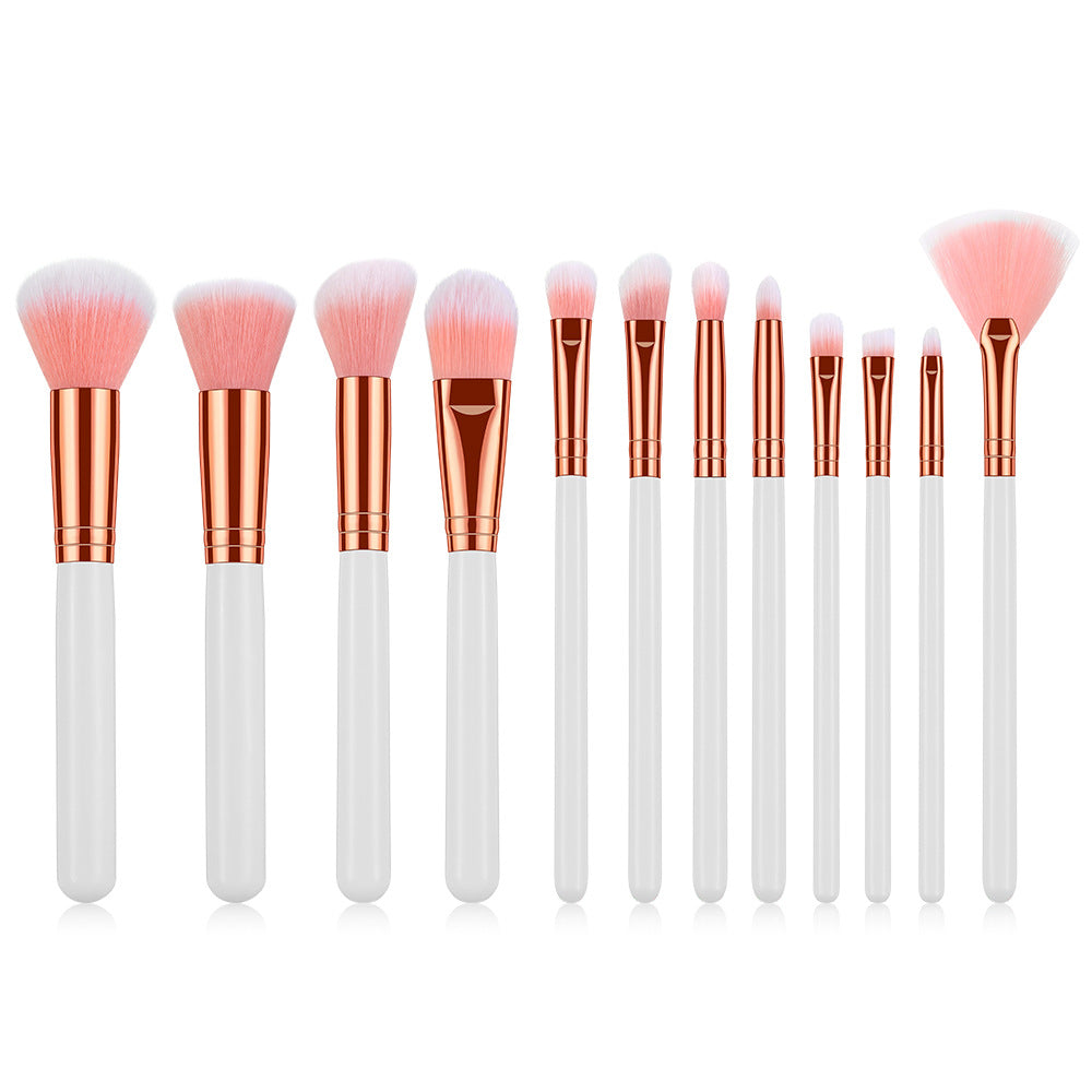 12pcs Wooden Handle Pink Bristle Makeup Brush Set Beauty Tools