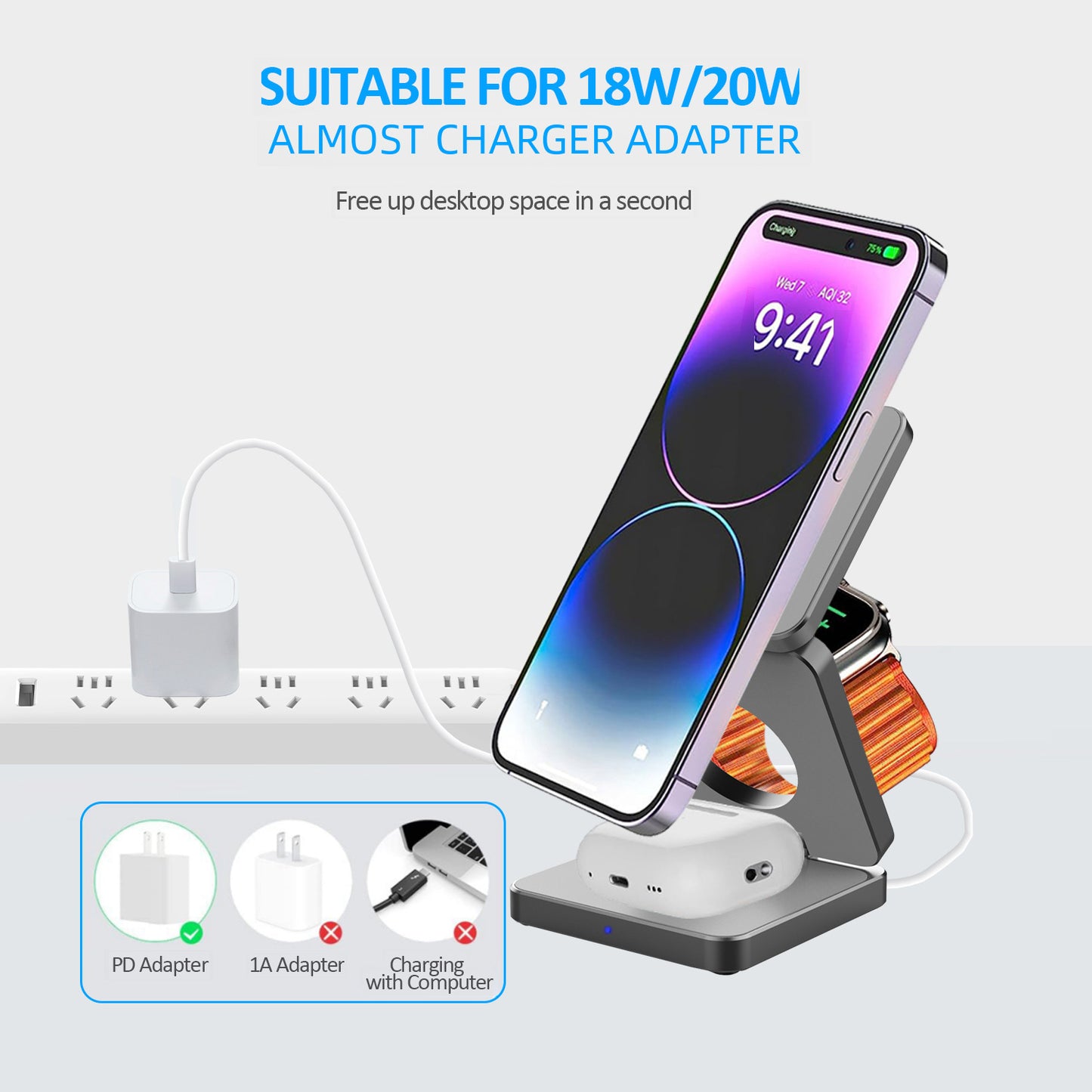 Magnetic Aluminum Alloy Three-in-one Folding Wireless Charger