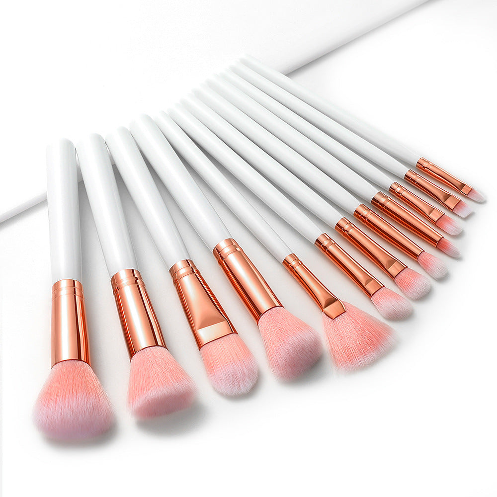 12pcs Wooden Handle Pink Bristle Makeup Brush Set Beauty Tools