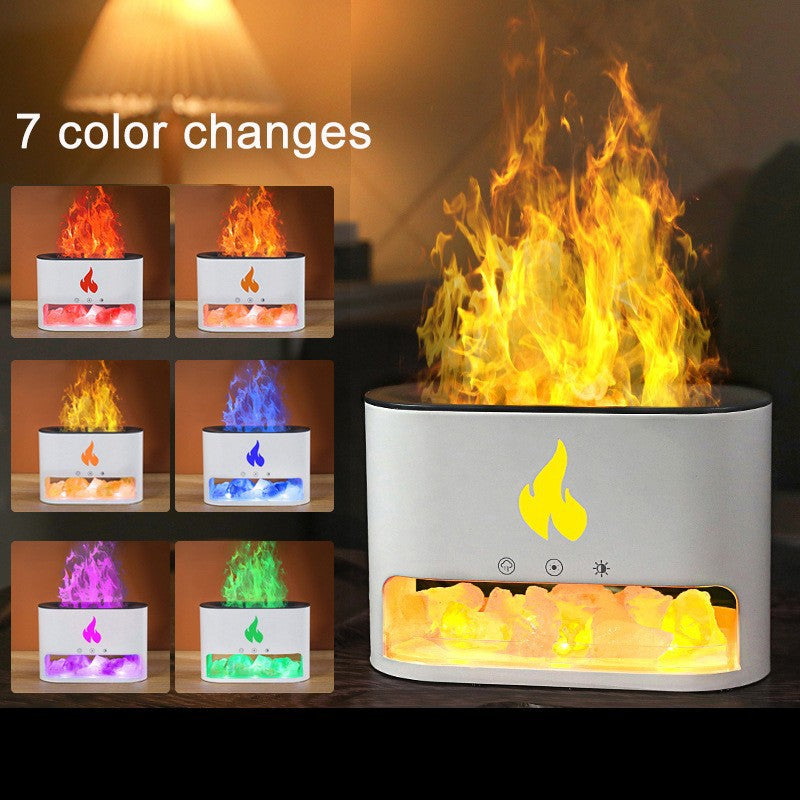 Hot Selling Salt Stone Simulation Seven Color Flame Aroma Diffuser Colorful Night Light Large Fog Volume USB Humidifier Essential Oil Diffuser